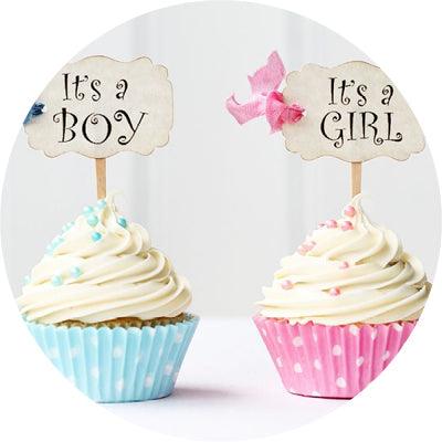 6 Décorations gâteau baby shower- Toppers Tim & Puces