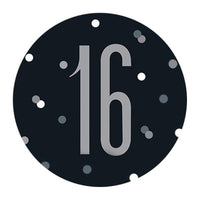 16th - Happy Birthday Black & Silver - Party Expert
