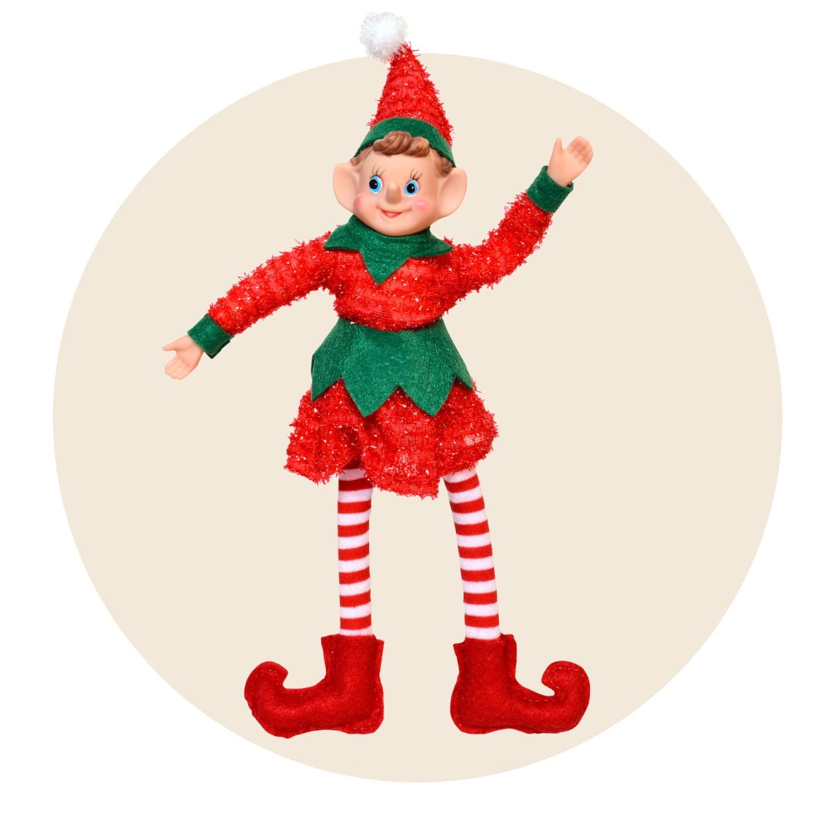 Figurine Lutin De Noël Elfe – 40 Cm – Rouge – Plastique Et Vinyle – Neuf
