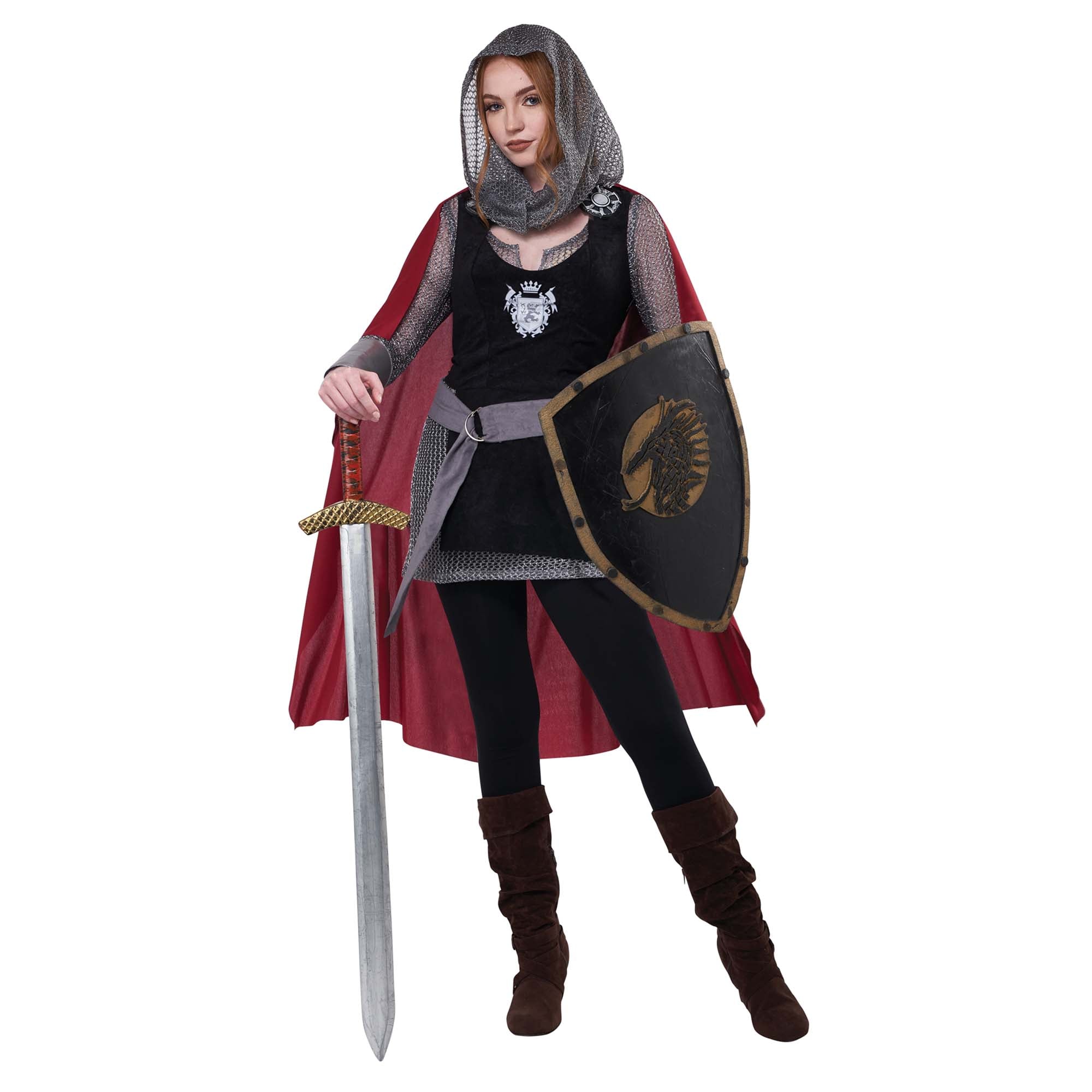 Medieval Lady Knight Costume for Adults, Chainmail Dress