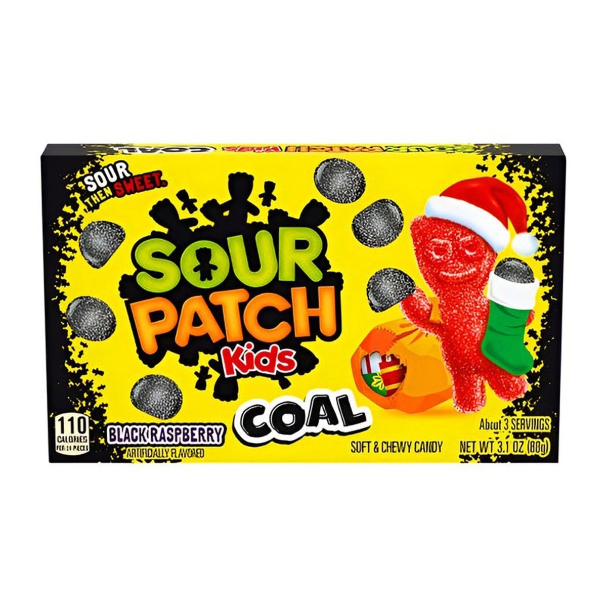 DISTRIBUTION JJ CANDY Christmas Coal Sour Patch Kids Candies, Black Raspberry, 88g, 1 Count 070462008104