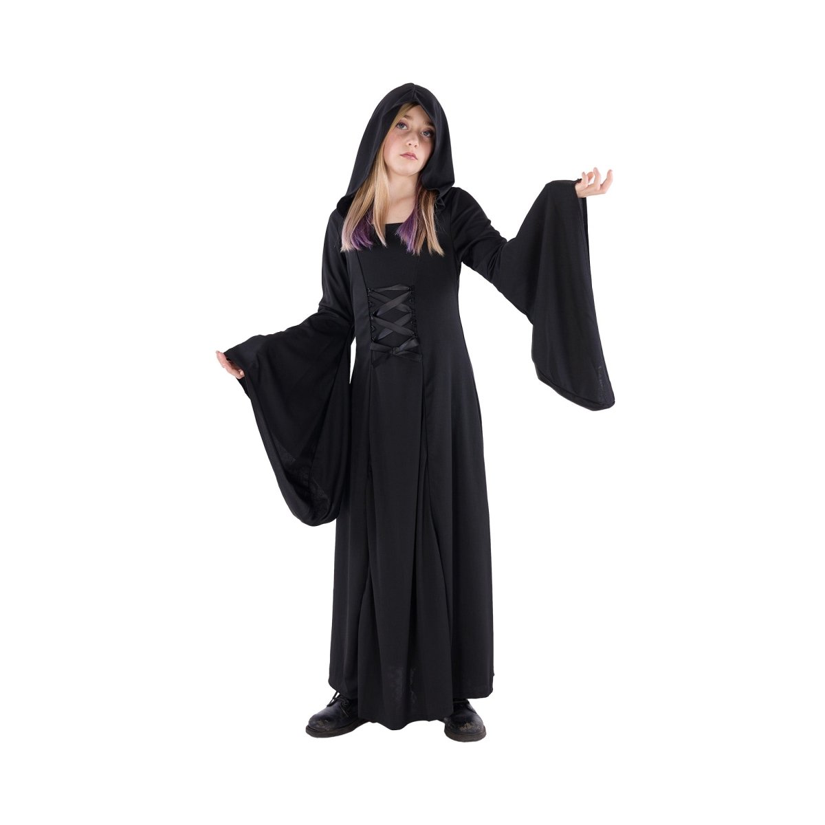 Party Expert Deluxe Black Hooded Robe Costume for Girls, Gothic Witch Halloween Costume for Girls (8-10) Party Expert Deluxe Black Hooded Robe Costume for Girls, Gothic Witch Halloween Costume for Girls (8-10)