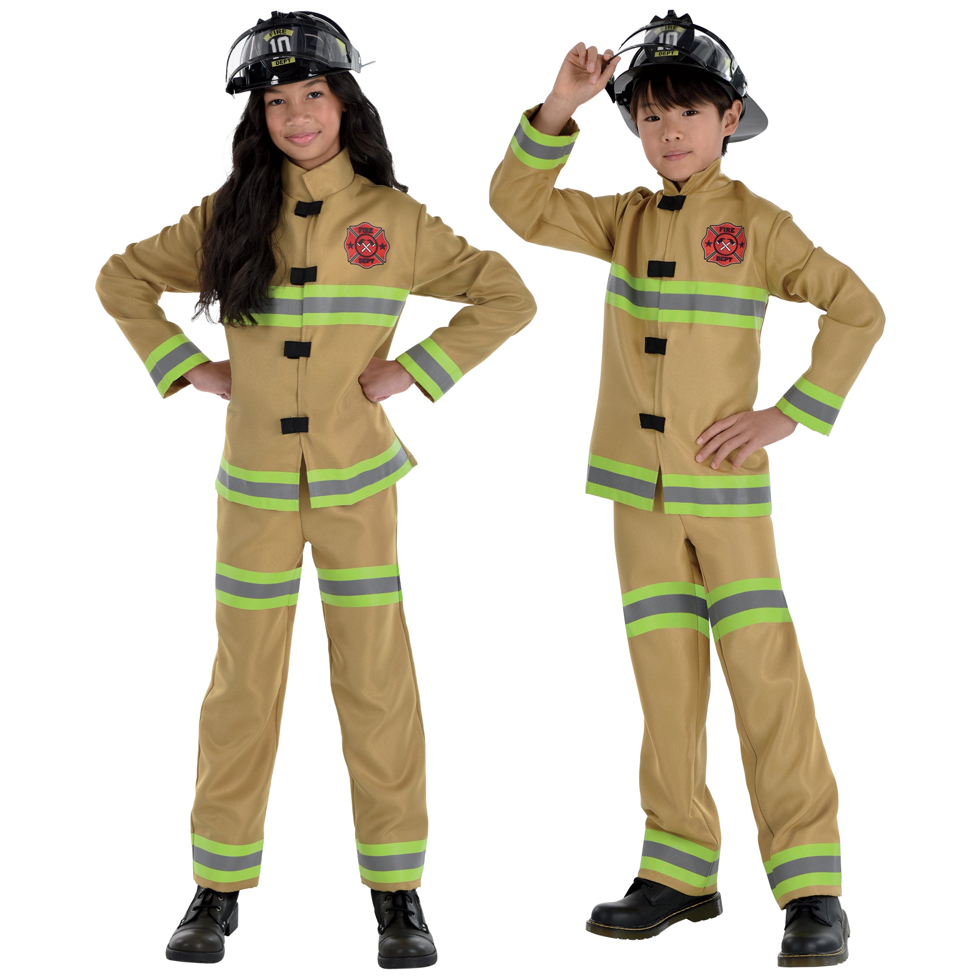 Premium AI Image | Happy kid wear fire fighter costume and smile in Premium AI Image | Happy kid wear fire fighter costume and smile in