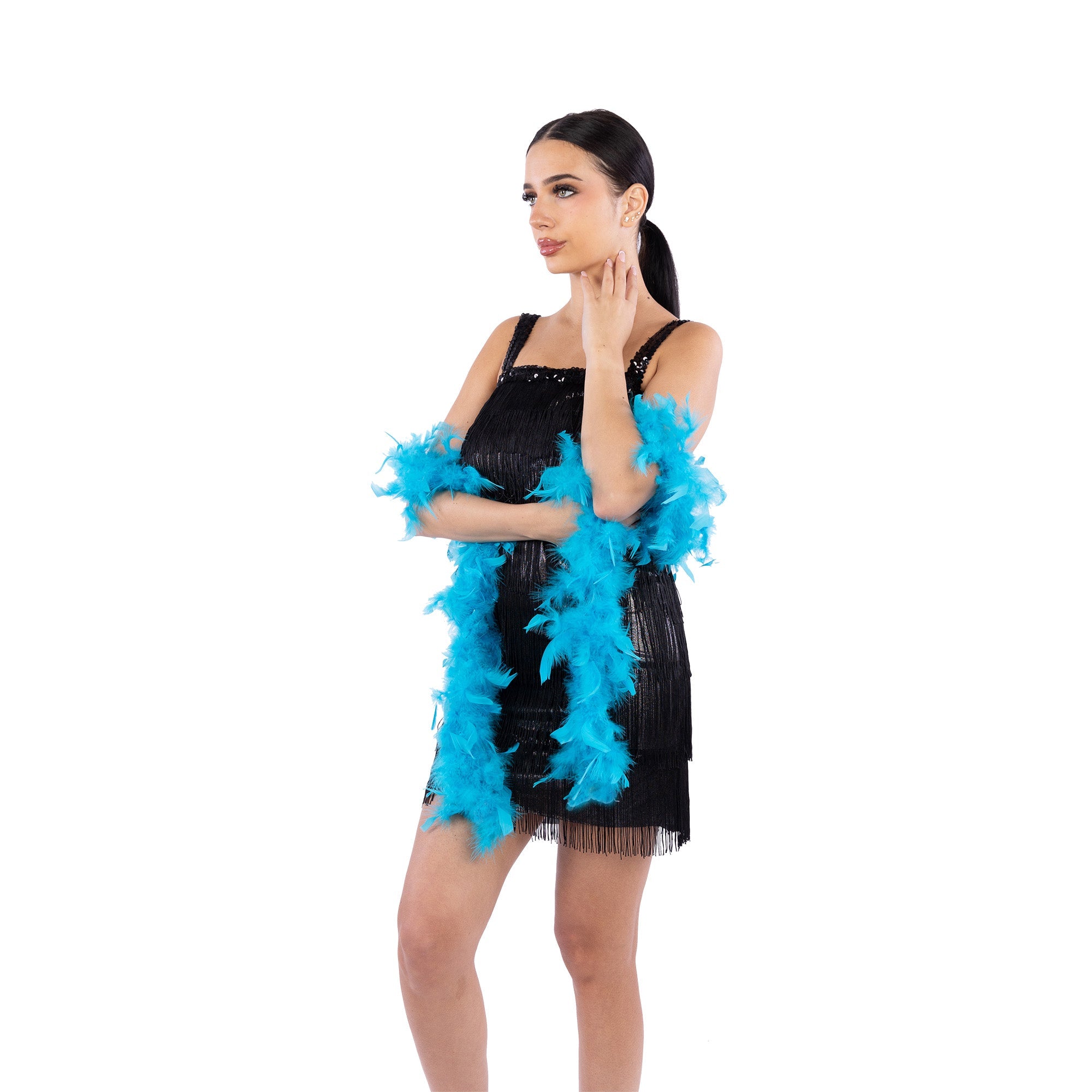 Black Flapper Headband with Rose Boa Costume Accessory Black Flapper Headband with Rose Boa Costume Accessory