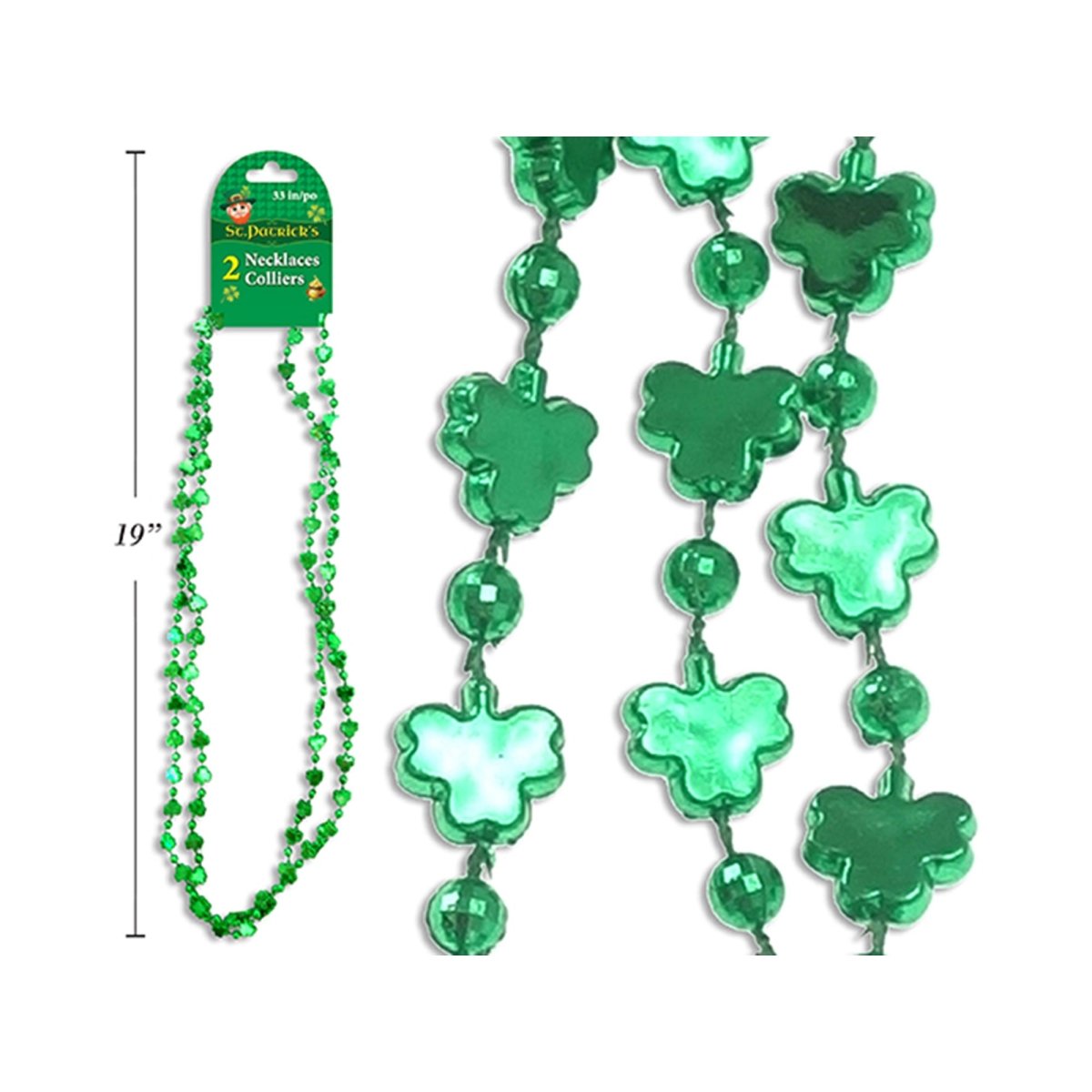 St-Patrick's Green Beaded Shamrock Necklaces, 19 Inches | Party Expert