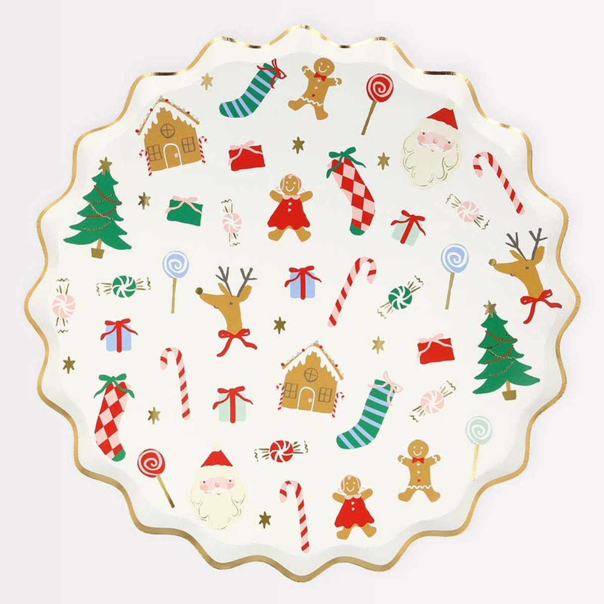 MERI MERI Christmas Jolly Christmas Large Round Lunch Paper Plates, 9 Inches, 8 Count 636997283425