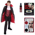 Déguisement Vampire Enfant 4 Pièces - Cape Double Face, Dents, Collier, Tatouage - Pour Halloween Et Fêtes Déguisées - 1