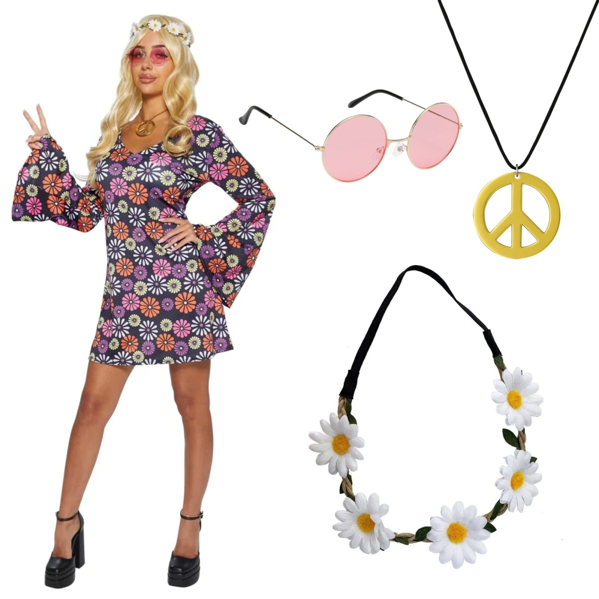 Hippie Dress Costume Kit for Adults