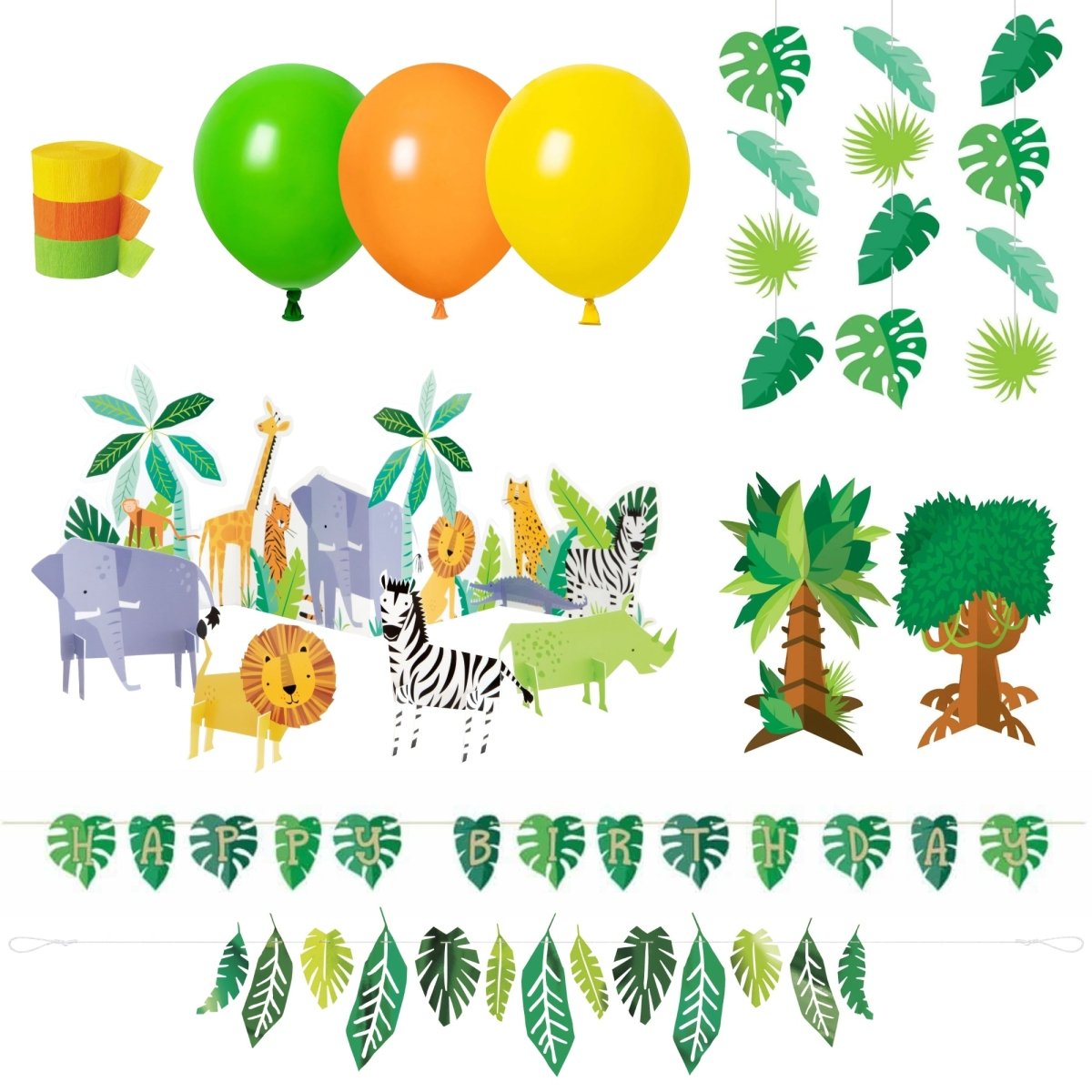 PARTY EXPERT Kids Birthday Safari Animal Basic Decoration 1st Birthday Party Supplies Kit, 8 Guests