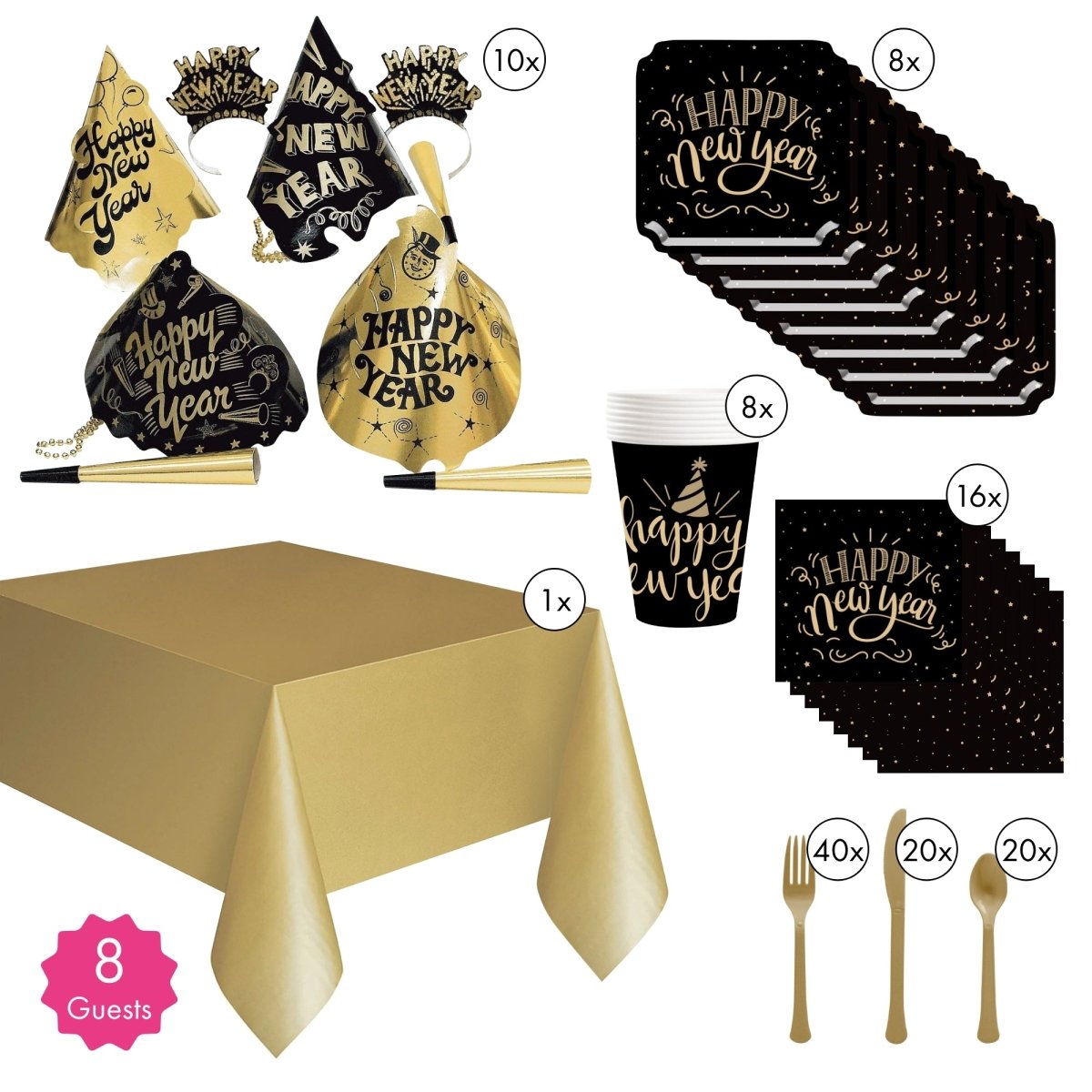 Happy New Year 2026 Party Supplies Kit, 8 Guests | Party Expert