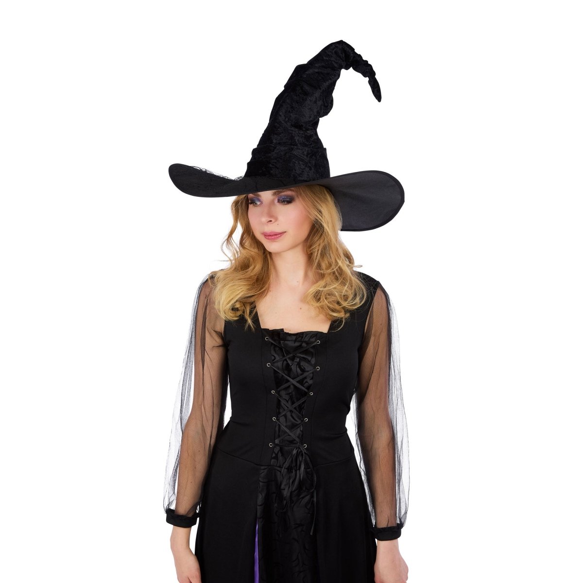 Black Witch Hat with Spider Web for Adults