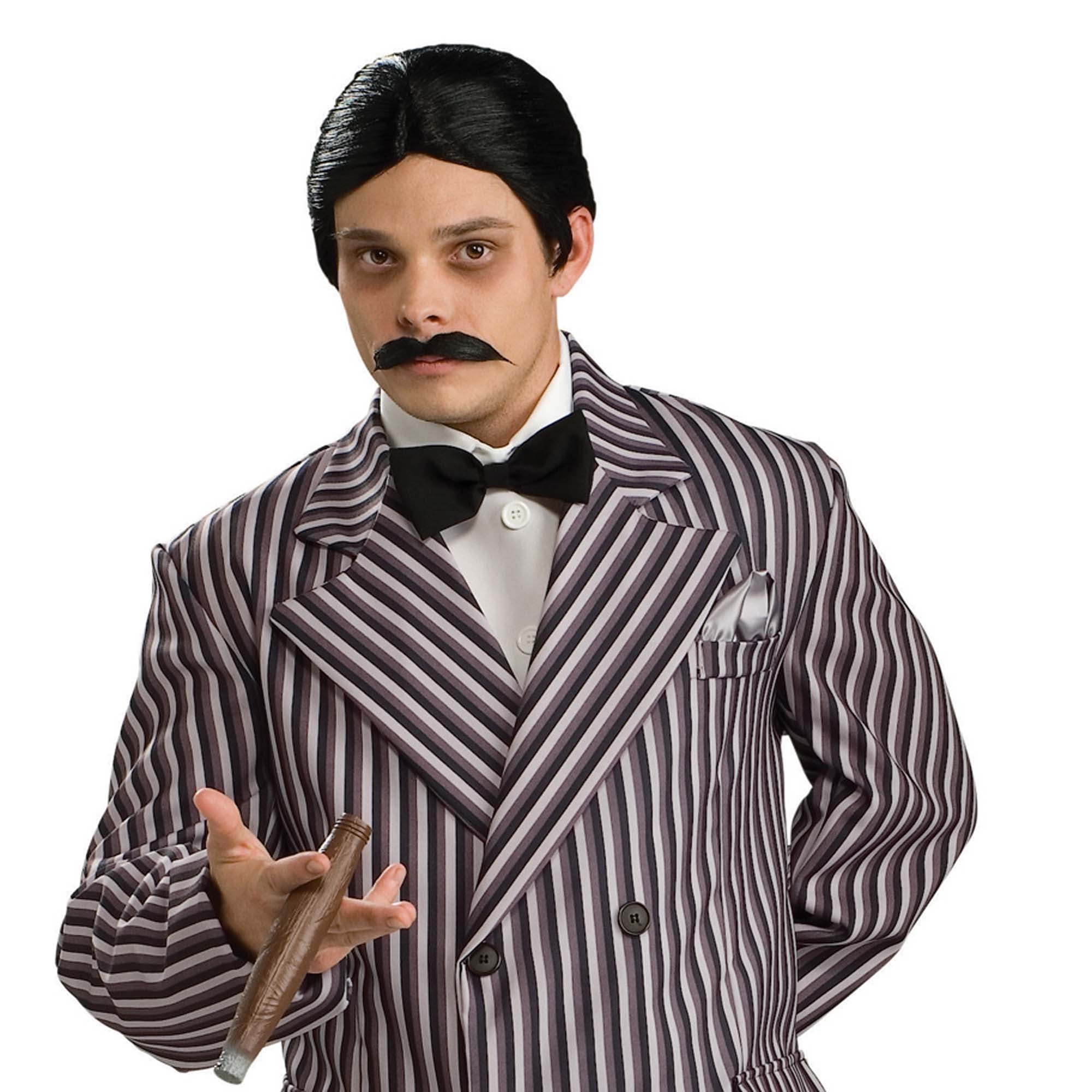 Gomez Addams Black Wig and Mustache for Adults