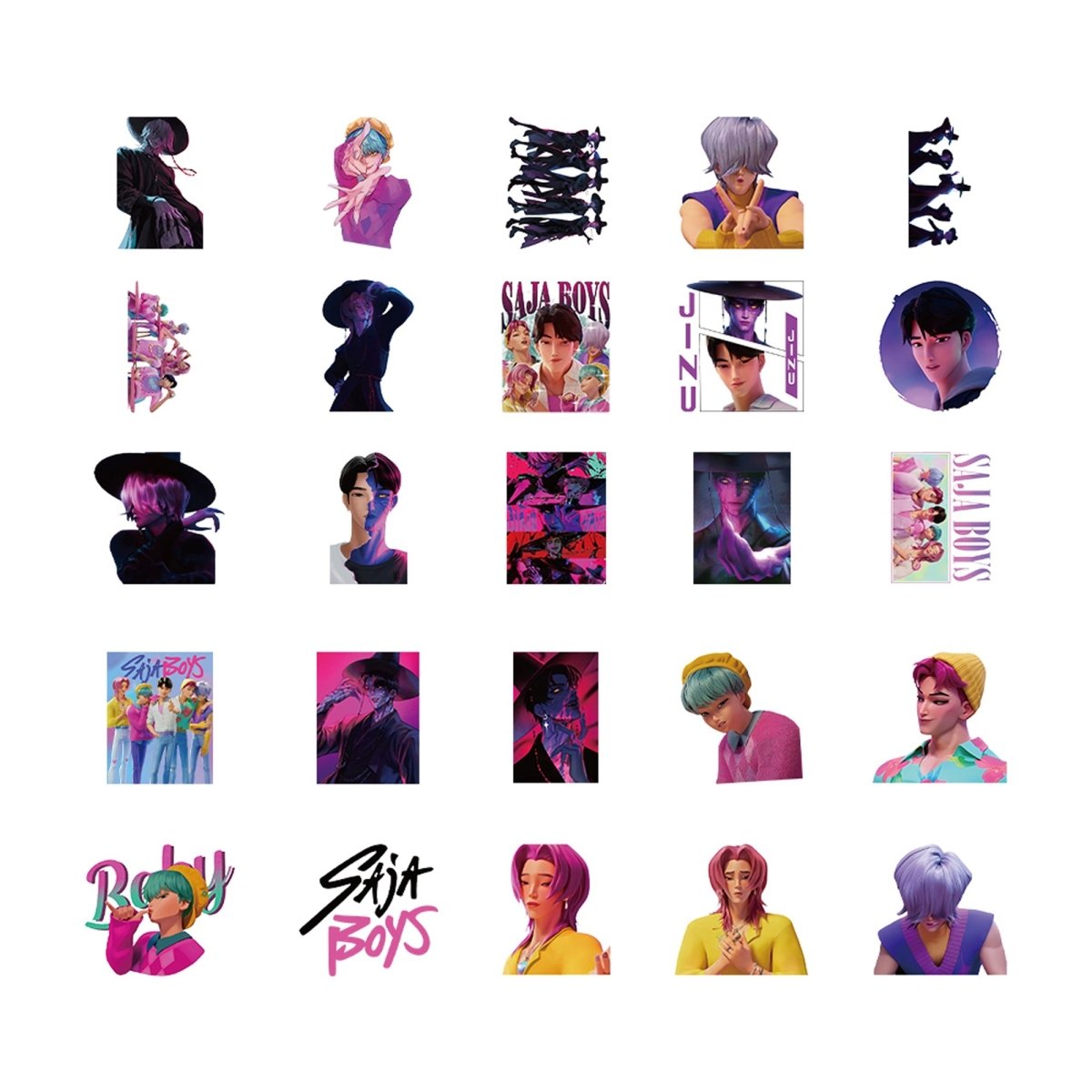 Shaoxing Keqiao Chengyou Textile Co.,Ltd Kids Birthday Kpop Anime Stickers, Demon Hunter Inspired Boy Band, 25 Count 840482509475