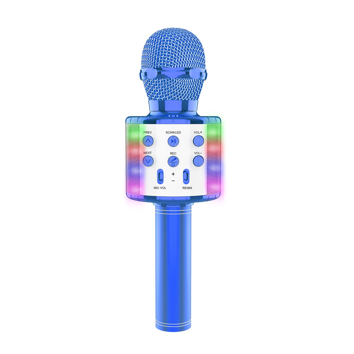 Microphone karaoke sans-fil avec lumières DEL, blue