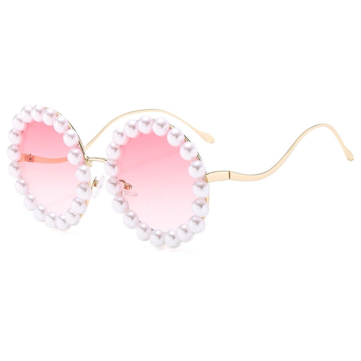 Round Pearl Sunglasses for Adults, Pink and Gold Party Expert