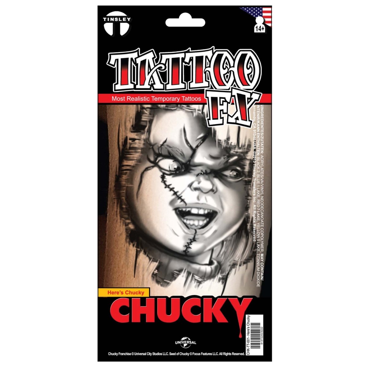 TINSLEY TRANSFERS INC Costume Accessories Here's Chucky! Temporary 3D Tattoo FX 813722023222