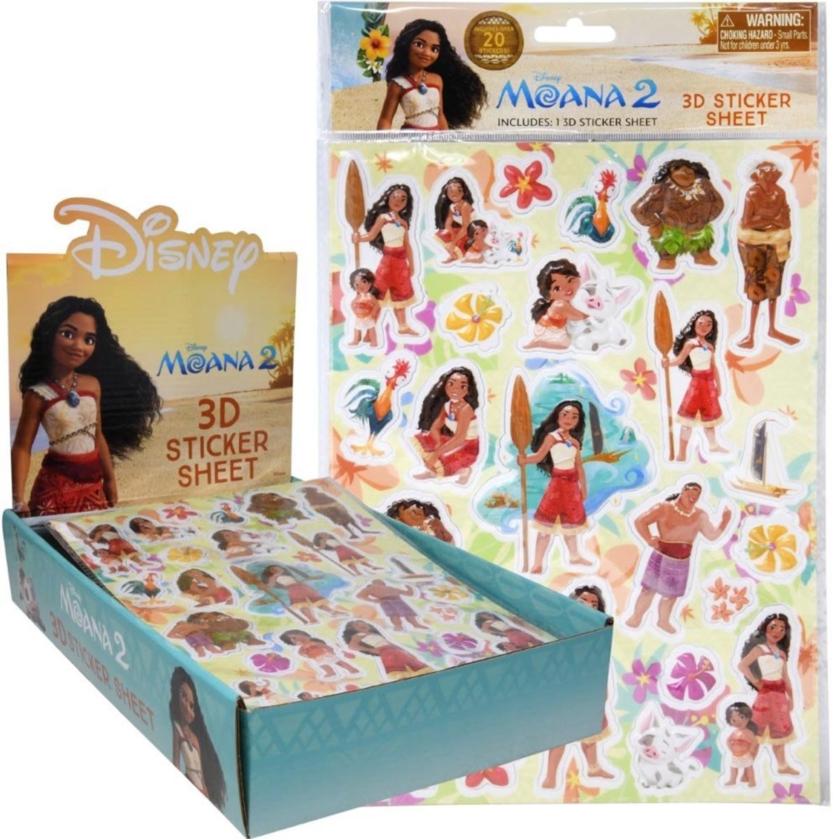 U.P.D. INC Kids Birthday Moana Birthday Raised Stickers Sheet, 20 Count 724328233932