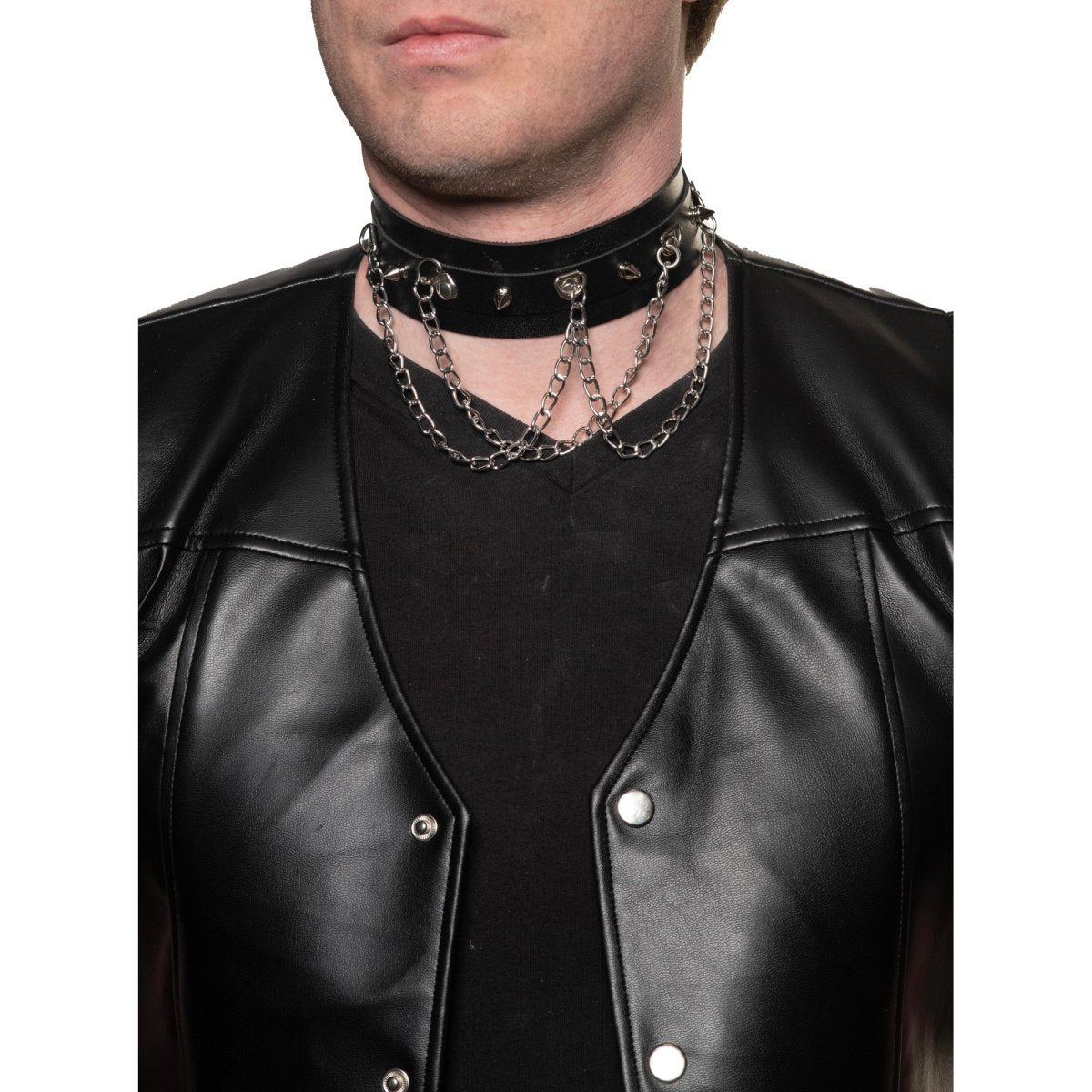 Punk Studded Choker With Chain for Adults Party Expert