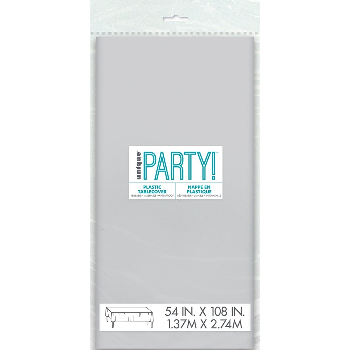 UNIQUE PARTY FAVORS Disposable-Plasticware Silver Rectangular Plastic Table Cover, 54 x 108 Inches, 1 Count 011179050833