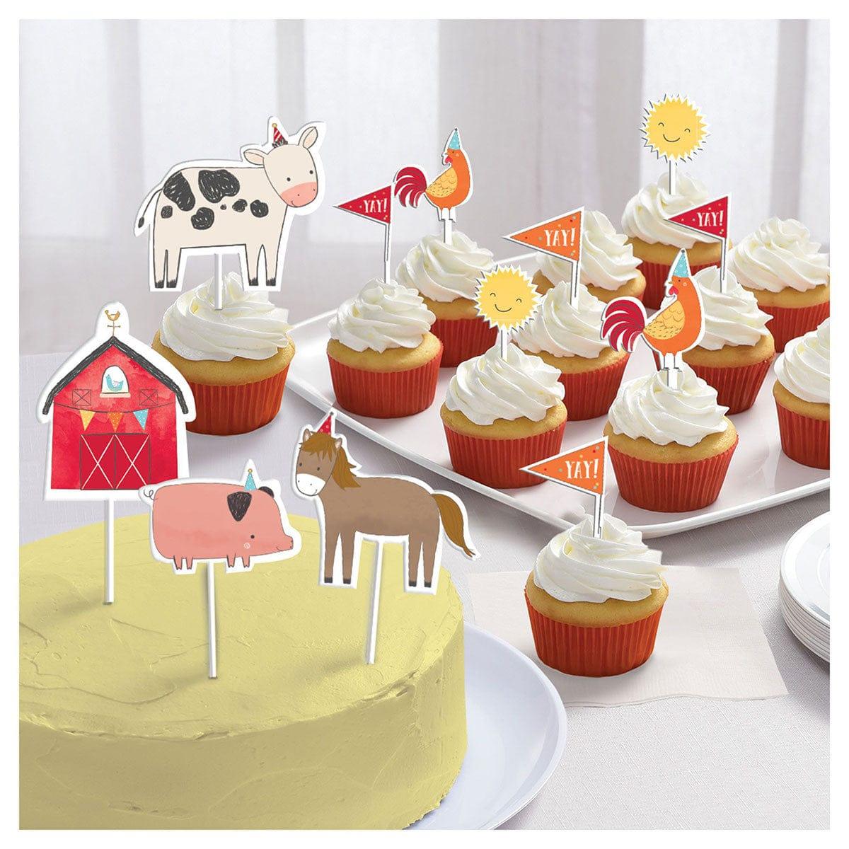 Gyufise Lot de 36 décorations pour cupcakes sur le thème des animaux de la  ferme - Décoration de gâteau sur le thème de la vache - Pour fête  prénatale, anniversaire d'enfant 