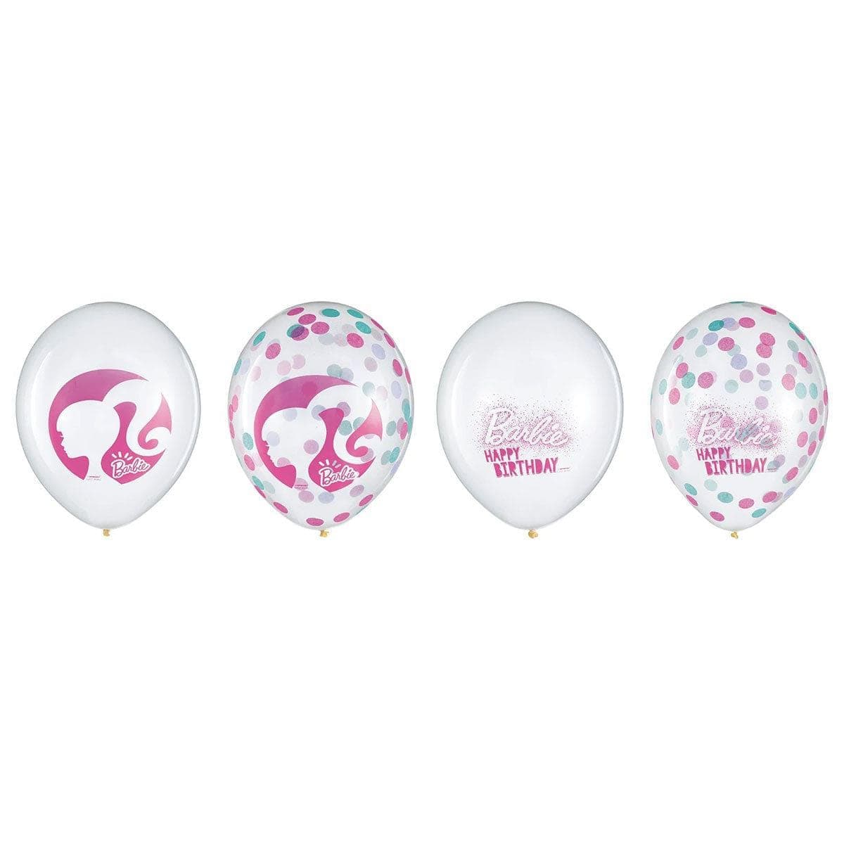 AMSCAN CA Kids Birthday Barbie Confetti Latex Balloon, 12 in, 6 Count