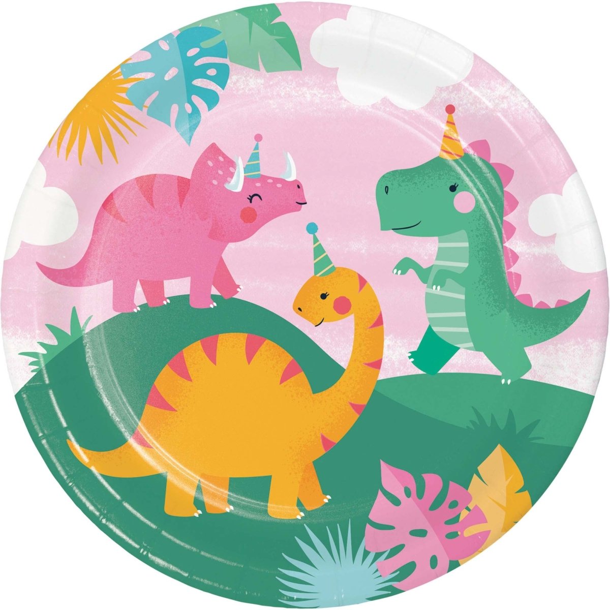 CREATIVE CONVERTING Kids Birthday Dino Party Large Round Lunch Paper Plates, 9 Inches, 8 Count