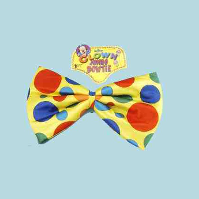 Forum Jumbo Polka Dot Clown Bow Tie - Flexible Foam, Blue/Green/Red Dots On Yellow