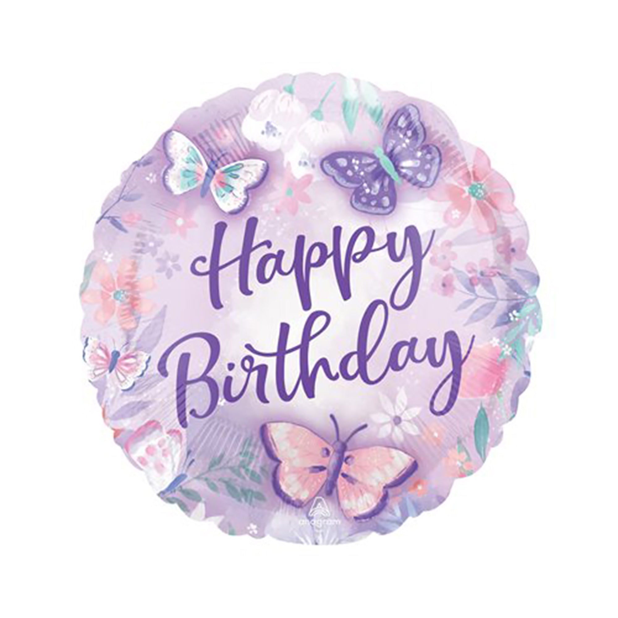 18in Happy Birthday Balloon with Pink Butterfly 18in Happy Birthday Balloon with Pink Butterfly