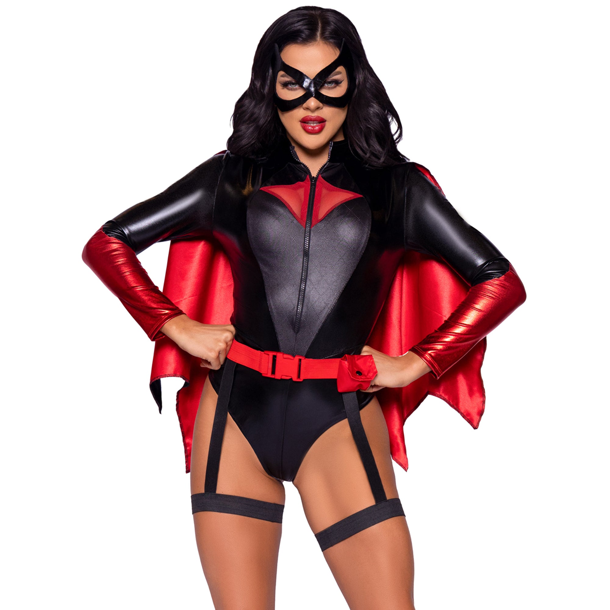 Bat Woman Sexy Costume for Adults, Black and Red Bodysuit – Party