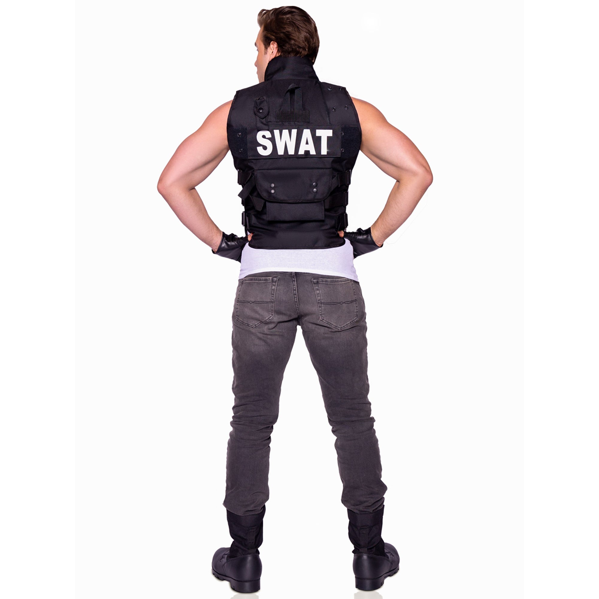 Costume de SWAT pour adultes, veste noire avec gants