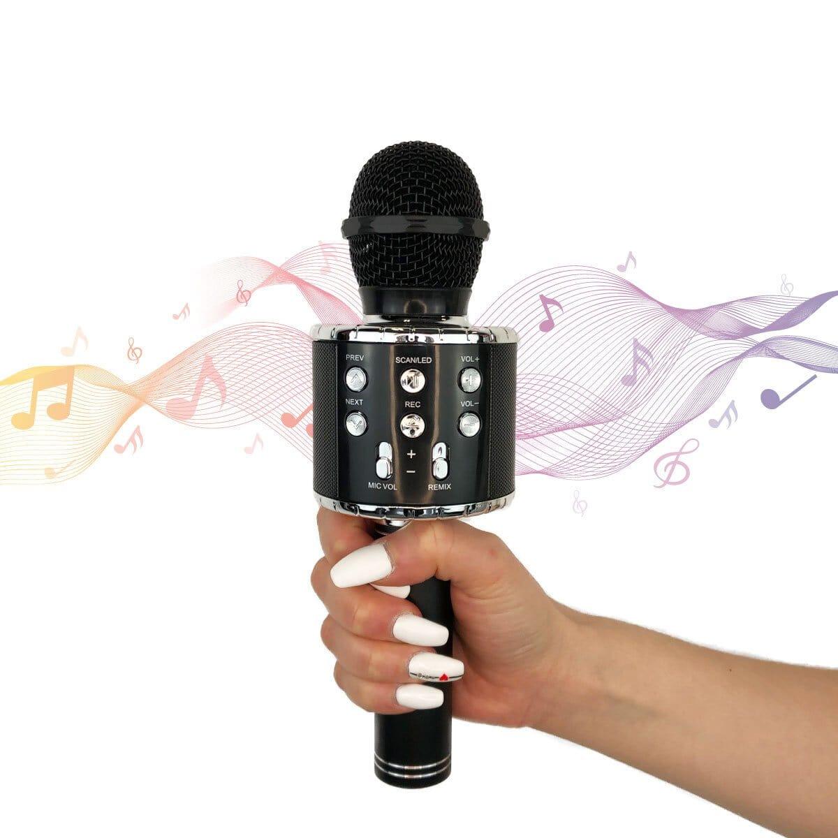 Microphone Karaoké Sans Fil avec Lumières DEL, Noir – Party Expert