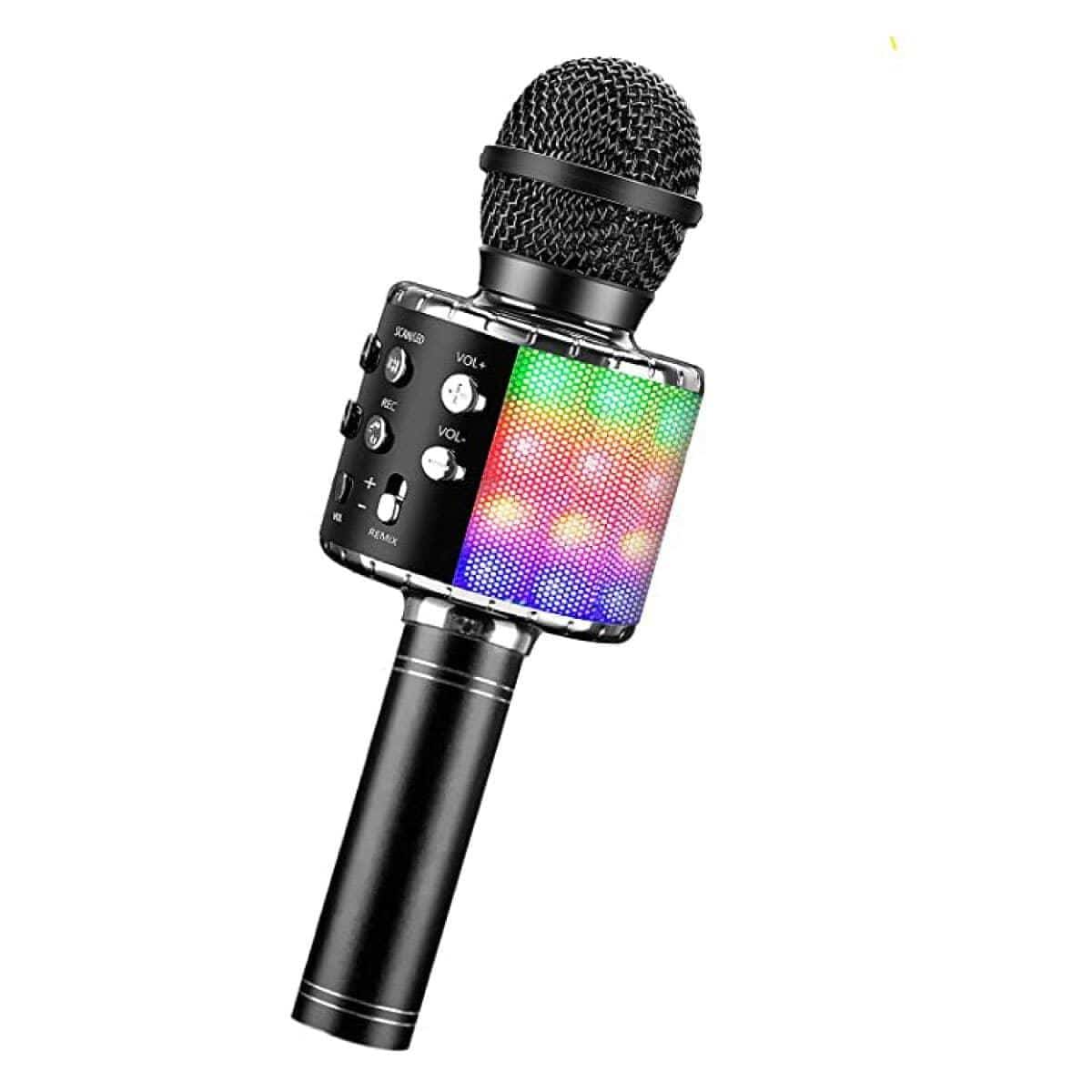 Microphone Karaoké Sans Fil avec Lumières DEL, Noir – Party Expert