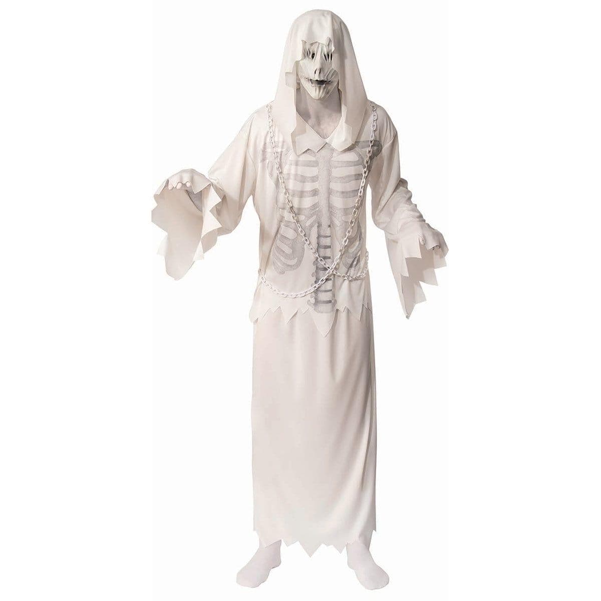 Hooded Ghost Costume for Adults, White Robe