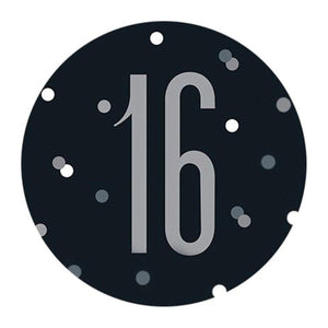 16th - Happy Birthday Black & Silver - Party Expert
