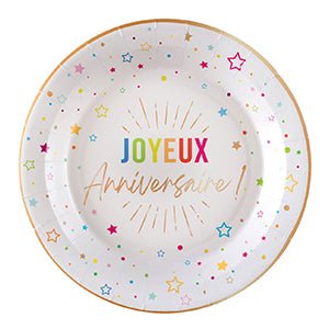 White "Joyeux Anniversaire" Party Supplies and Decorations - Party Expert