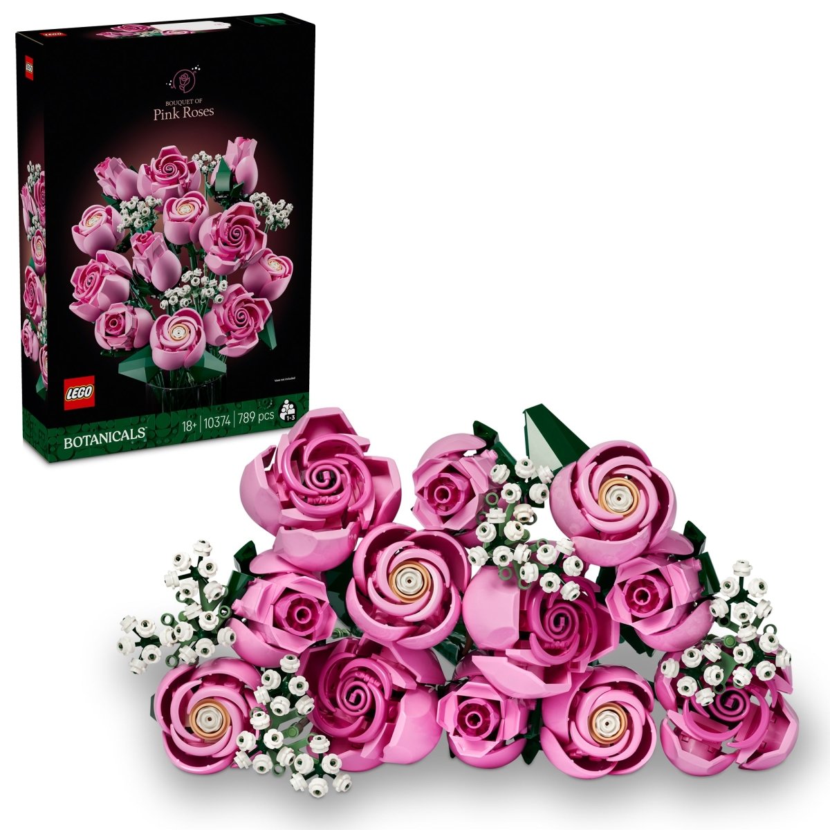 LEGO Botanical Bouquet of Pink Roses, 10374, Ages 18+, 789 Pieces