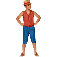 One Piece Luffy Costume for Kids, Vest, Short and Hat