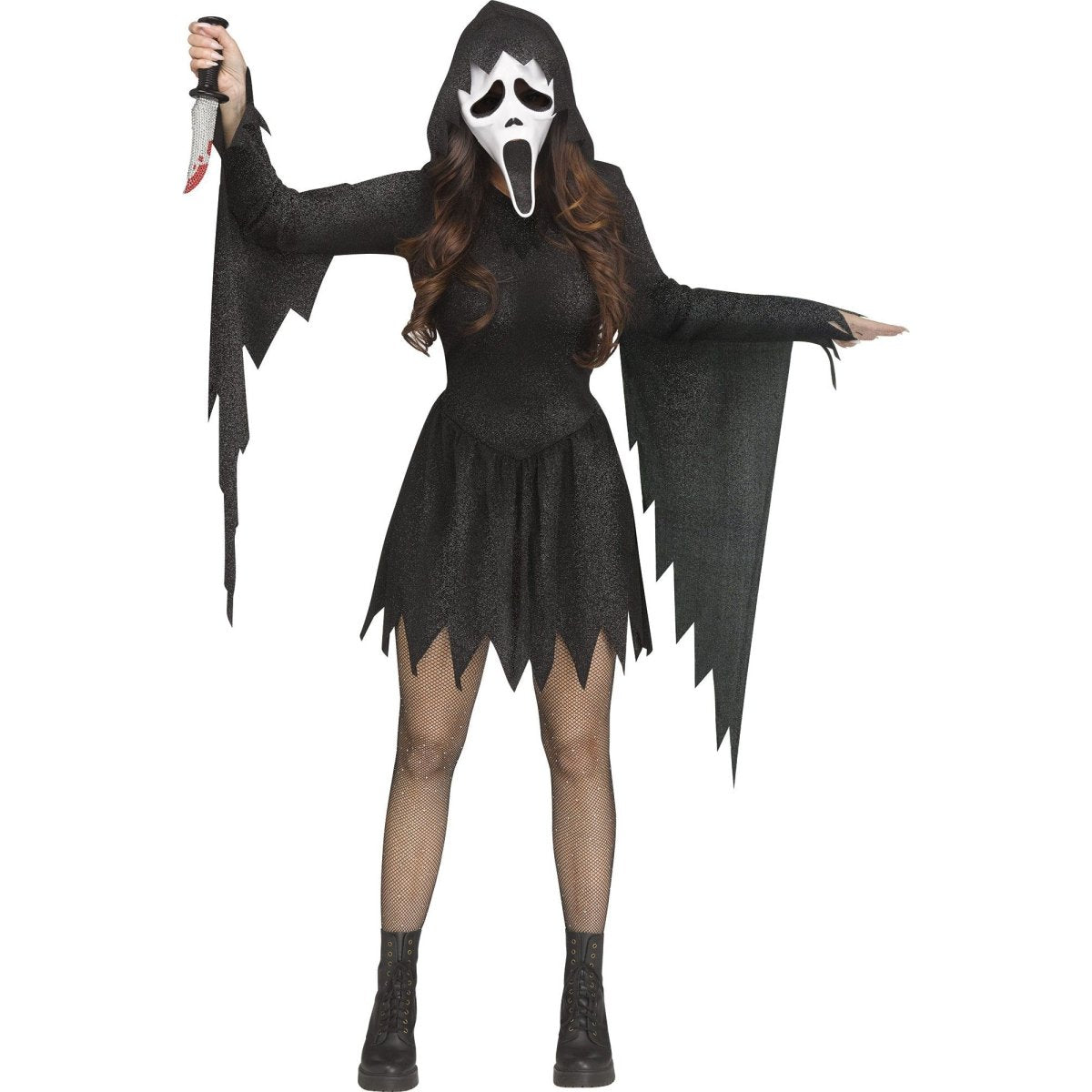 Costume Ghost Face noir à paillettes pour adultes, Frissons, robe à capuchon et masque