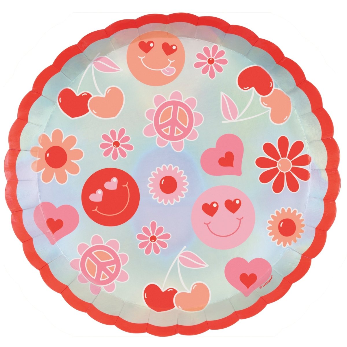 Petites assiettes en papier à dessert à bords festonnés d'Amour Rétro, 8 pouces, 8 unités