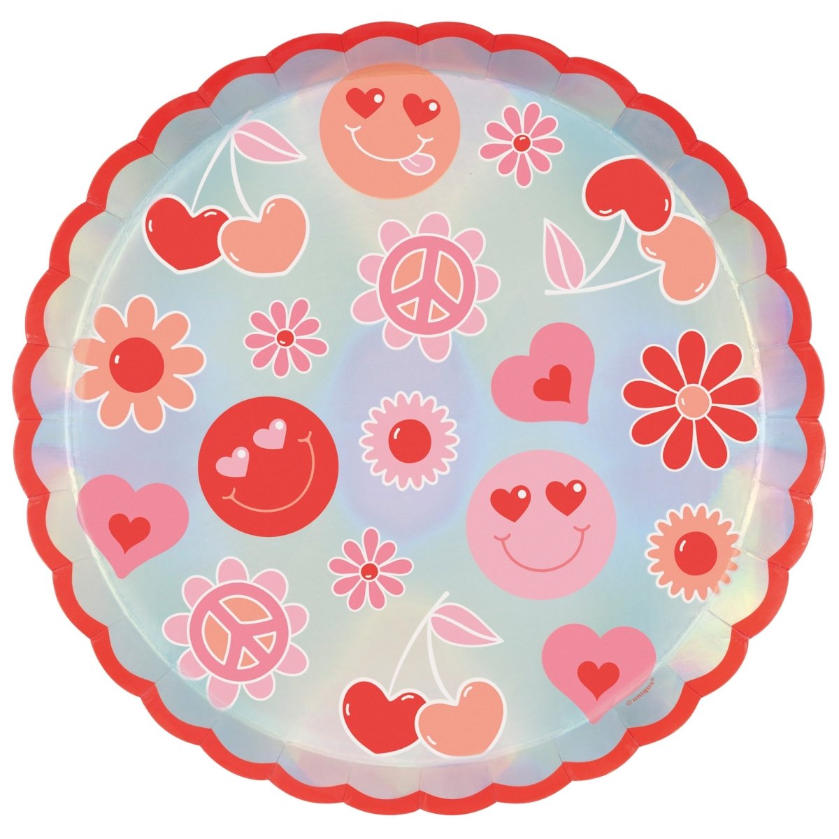 Grandes assiettes en papier festonnées d'Amour Rétro, 10 pouces, 8 unités