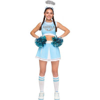 Angelic Cheerleader Costume for Adults, Blue Crop Top and Skirt