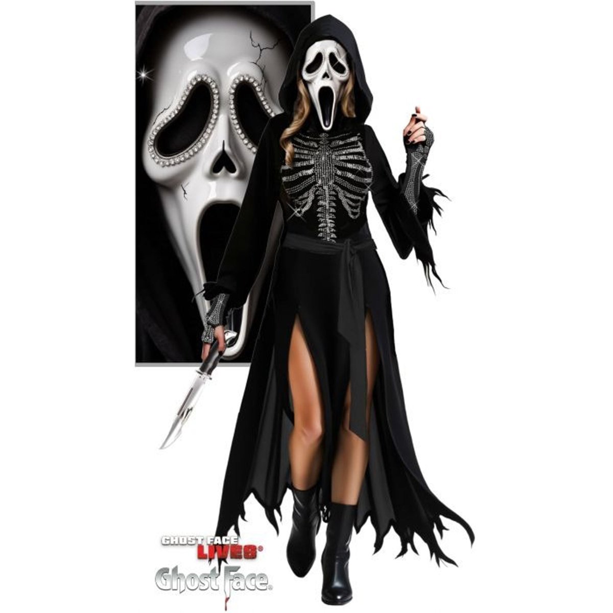Scream Ghost Face Skele-Stone Costume for Adults, Hooded Dress and Mask