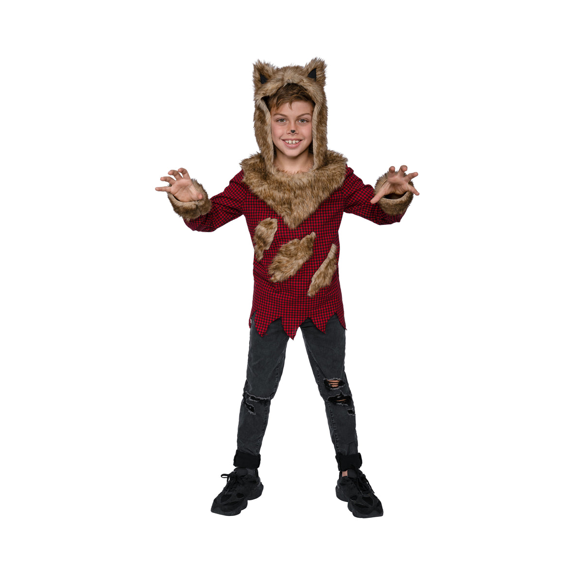 Little Wolf Costume for Kids, Hooded Flannel Shirt with Fur