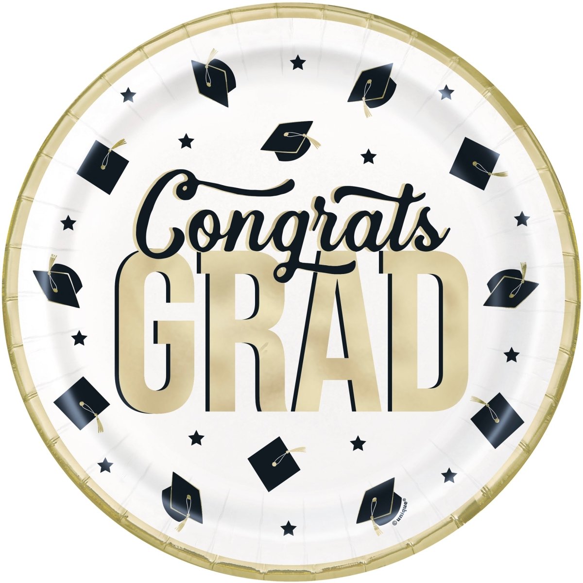 Classy Grad Large Round Lunch Paper Plates, 9 Inches, 8 Count