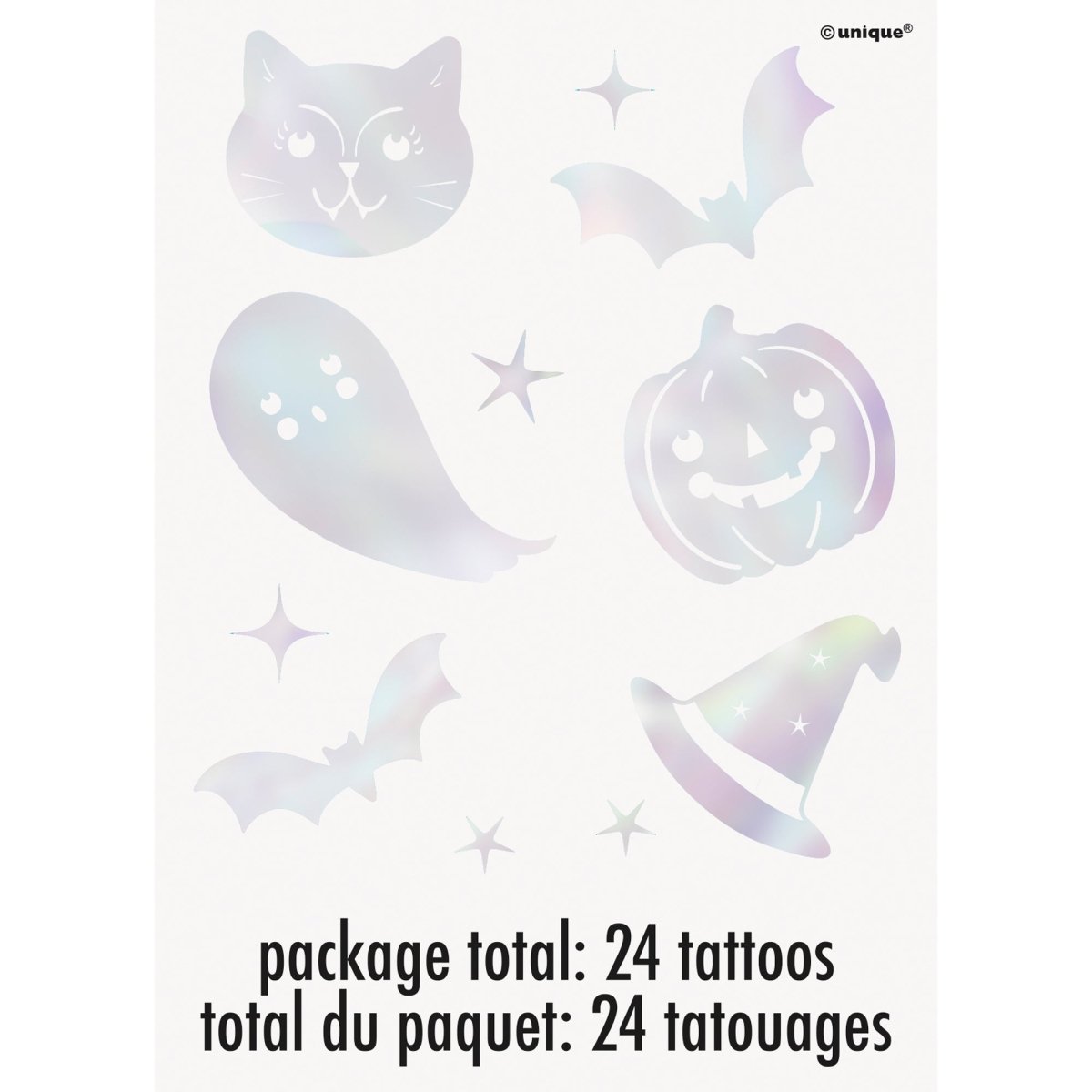 Tatouages temporaires iridescents d’Halloween adorable, 24 unités