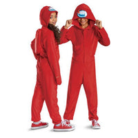 Among Us Red Imposter Costume for Kids, Hooded Jumpsuit