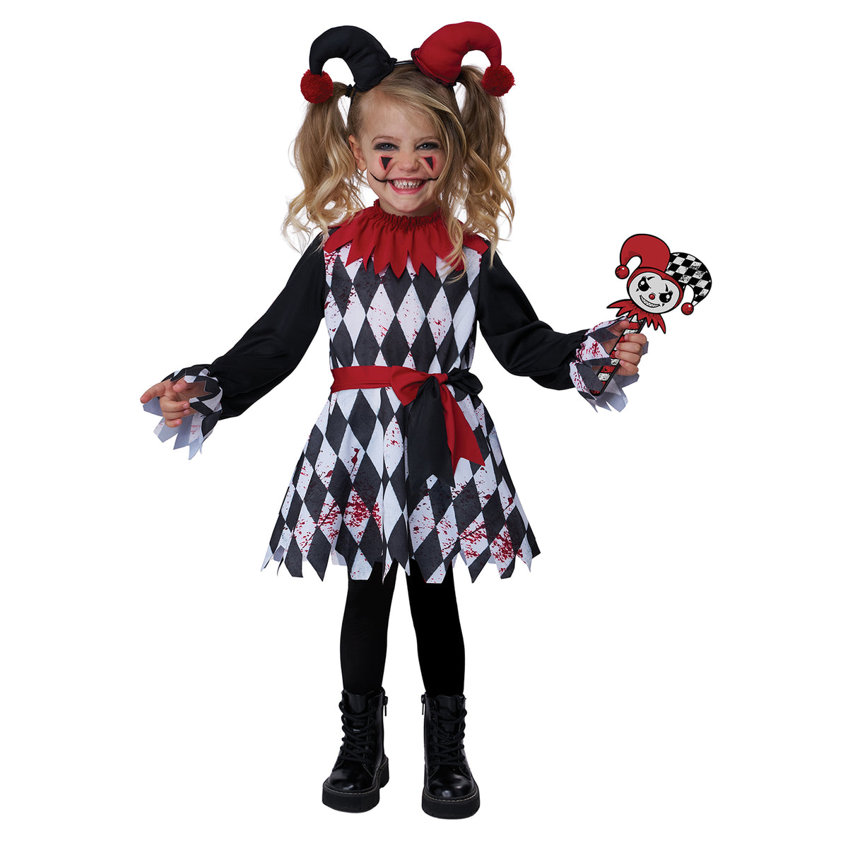 Costume de bouffonne arlequin Lil pour tout-petits, robe et serre-tête