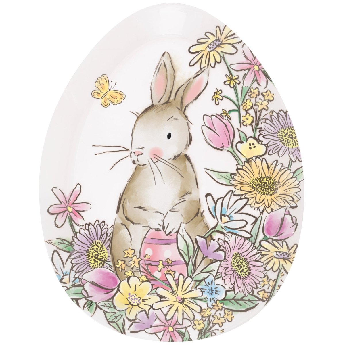 Easter Whimsy Large Egg Shaped Plastic Serving Tray, 15 x 11.75 Inches, 1 Count