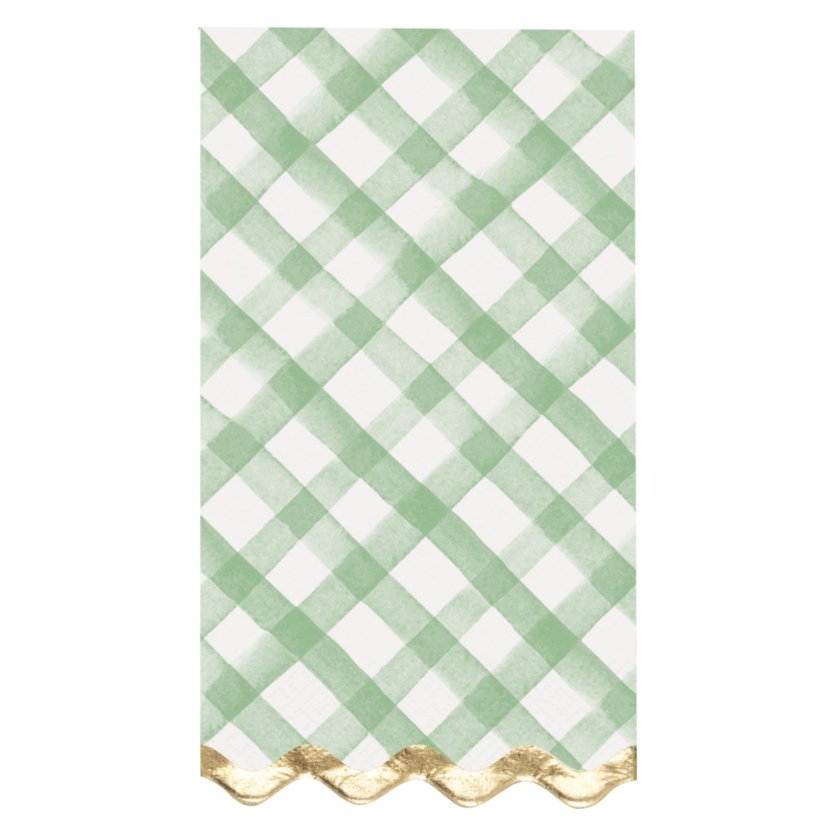 Grandes serviettes de table vichy vert avec bordure dorée, 16 unités