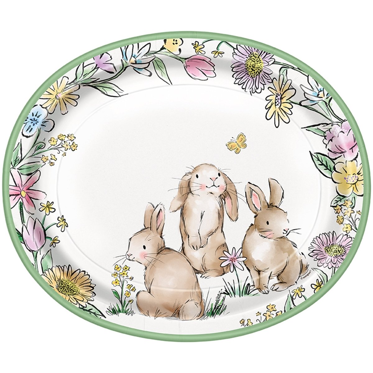Grandes assiettes ovales en papier de Fantaisie de Pâques, 12 pouces, 8 unités